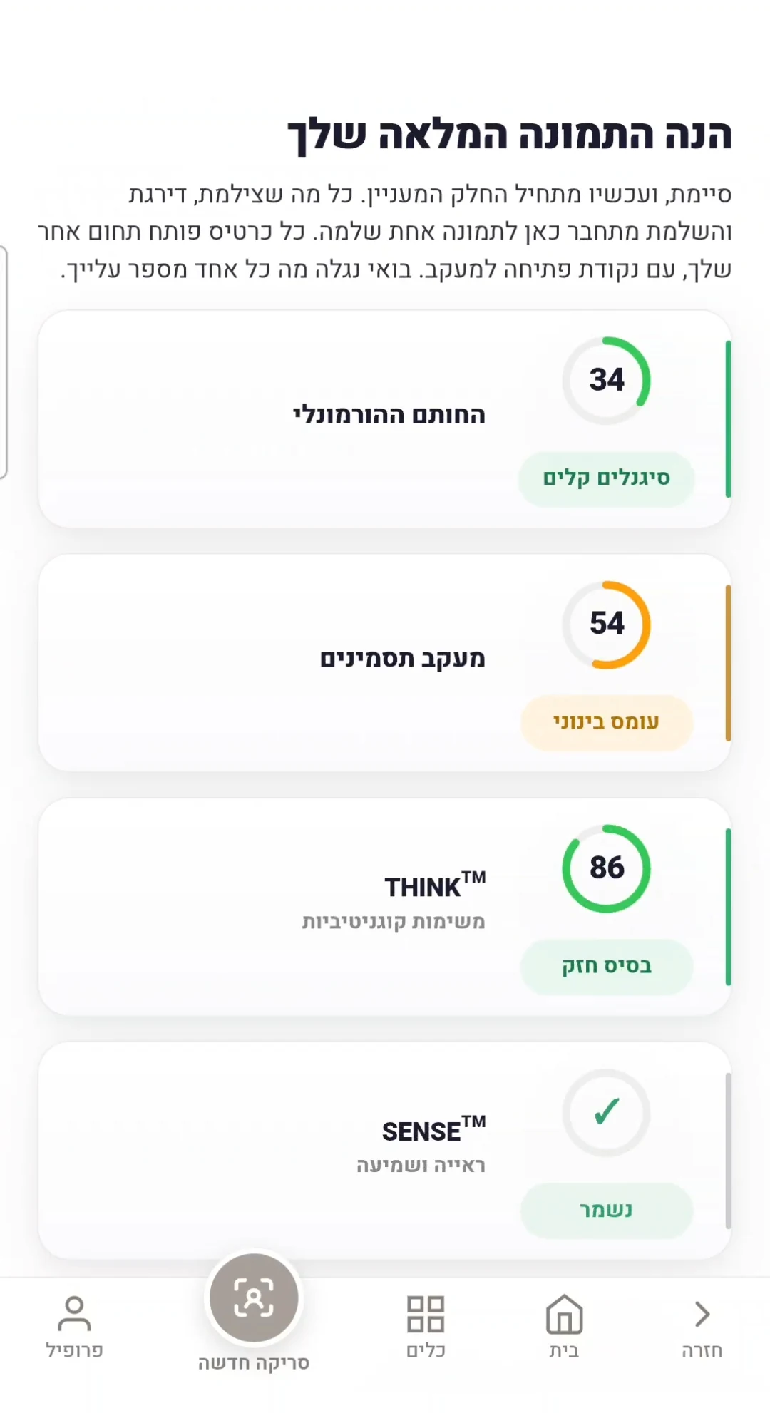 לוח המחוונים האמיתי של אפליקציית Peritale, עם ציוני הסימנים