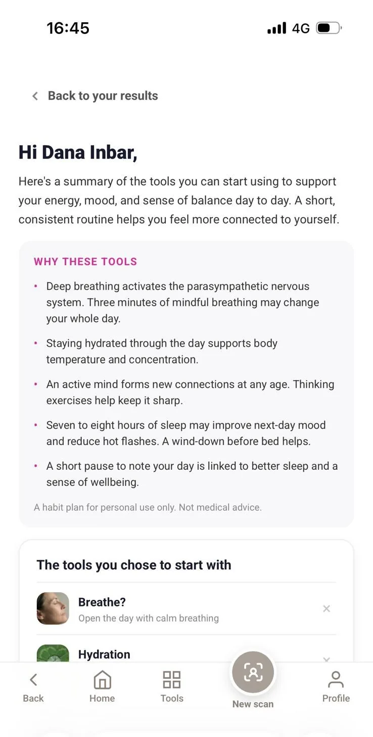 A real Peritale screen showing your daily routine and how you return to it over time